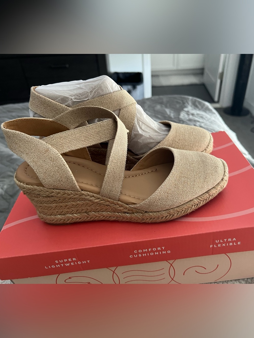 Neutral Espadrille Wedge Sandals with Ankle Wrap